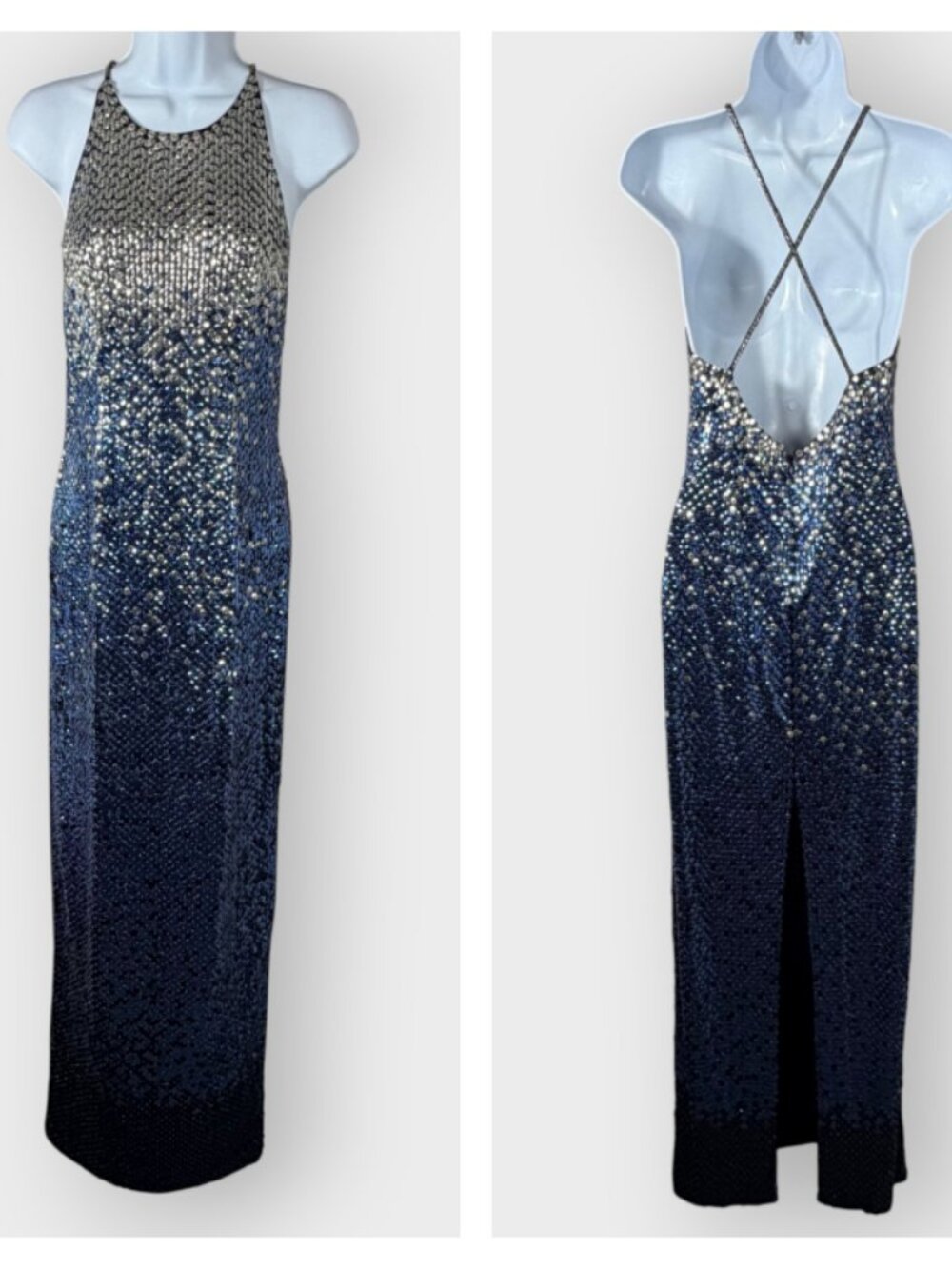 Vtg 90s Cache Maxi Dress | 6 | Open Back Ombre Sequin Bead | Gala Holiday Ball